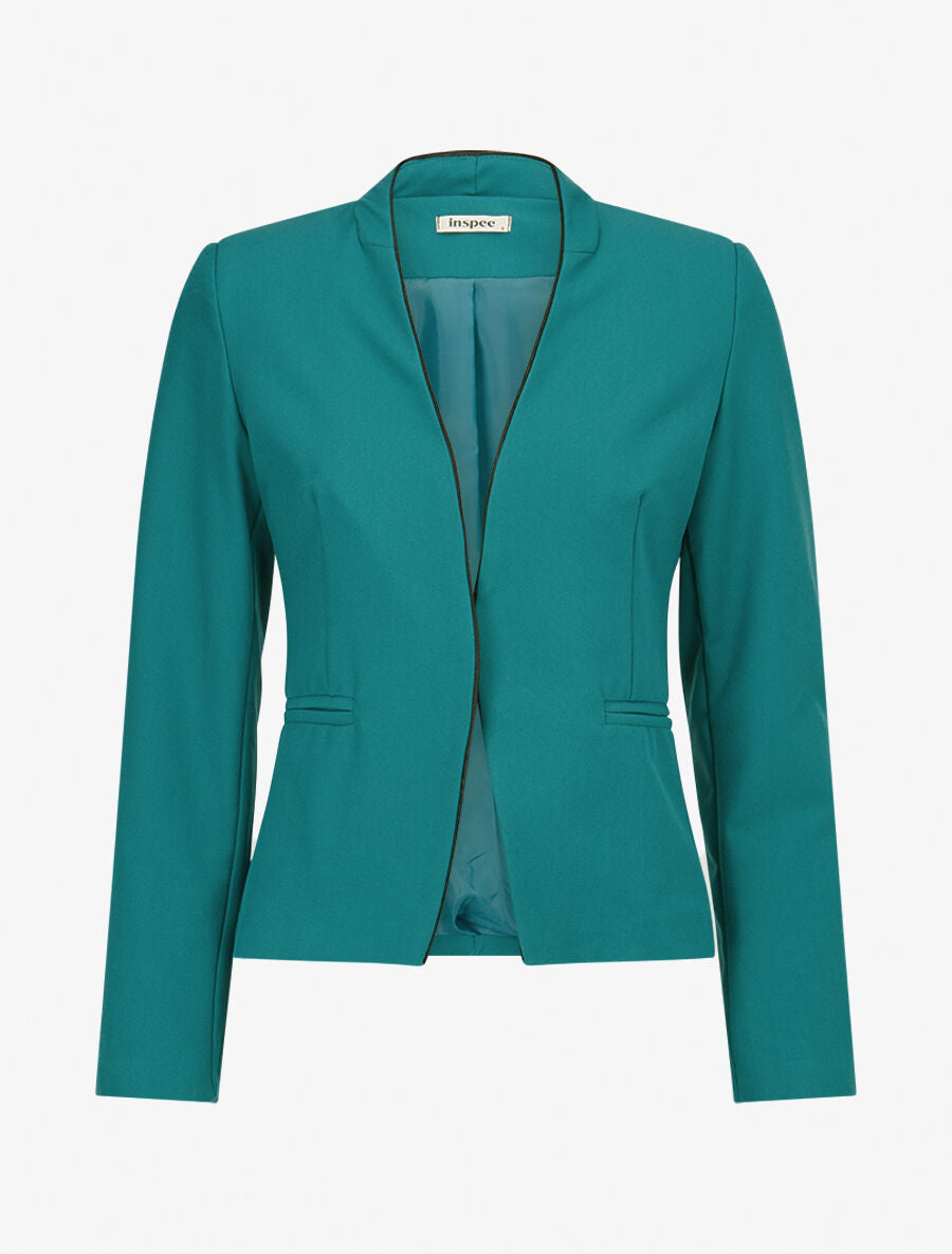 Veste ouverte à liseret - Bleu lagon - 1