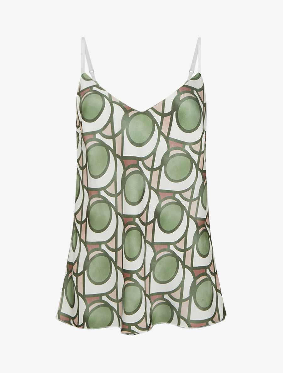 Caraco satiné imprimé graphique - Kaki - 1