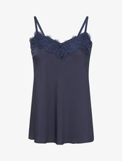 Caraco satiné à détail dentelle - Marine - 1