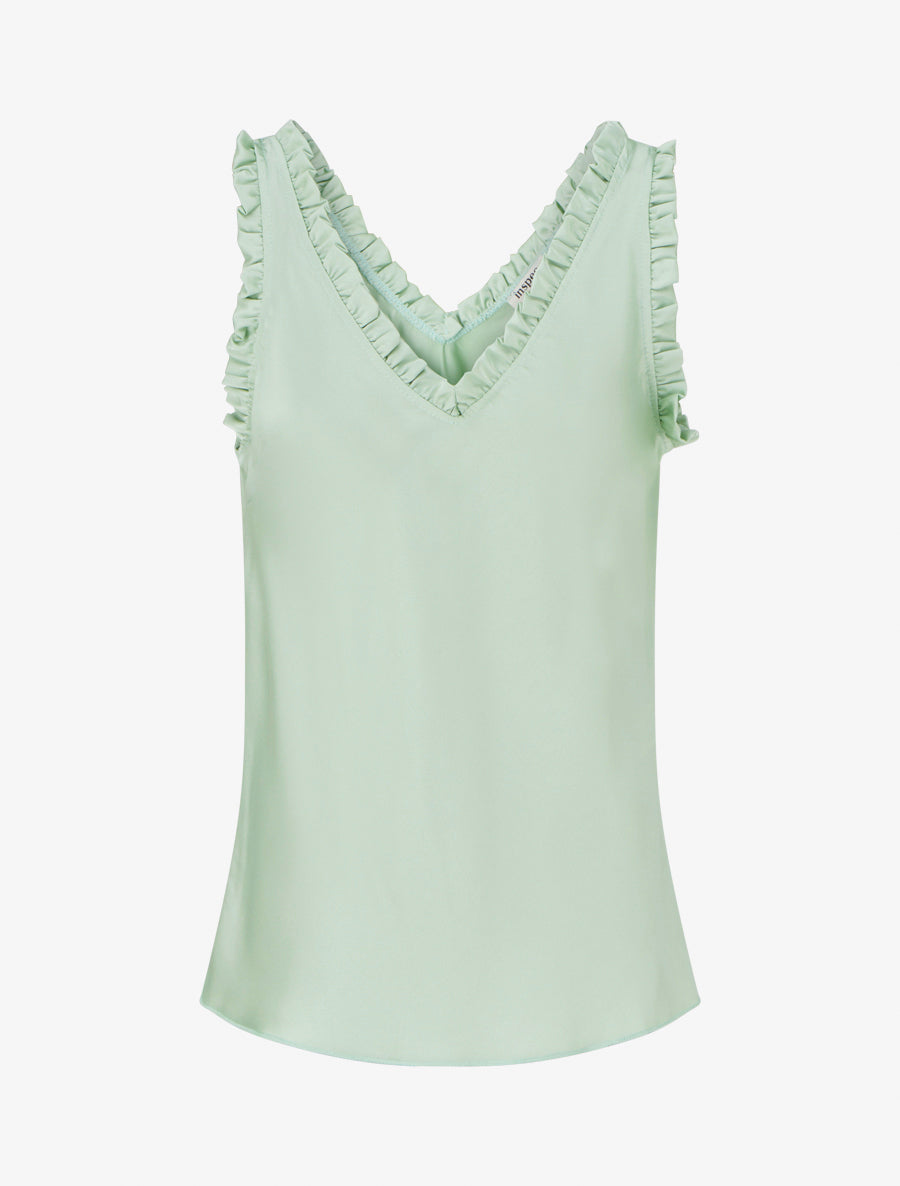 Top satiné sans manches à col volanté - Vert d&