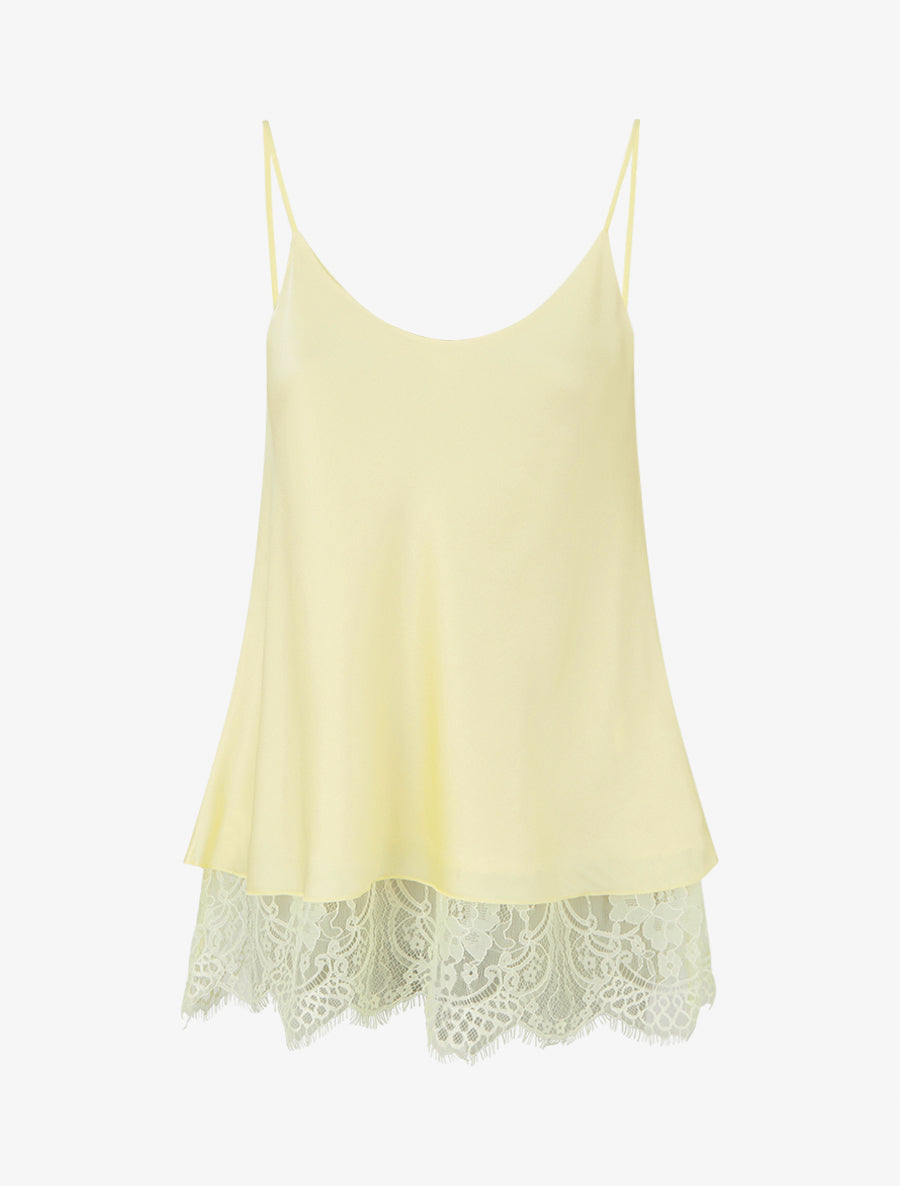 Caraco satiné à bords en dentelle - Jaune pâle - 1