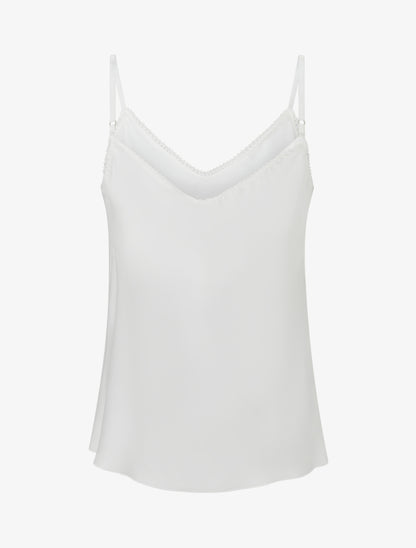 Caraco satiné à col V brodé - Blanc - 2