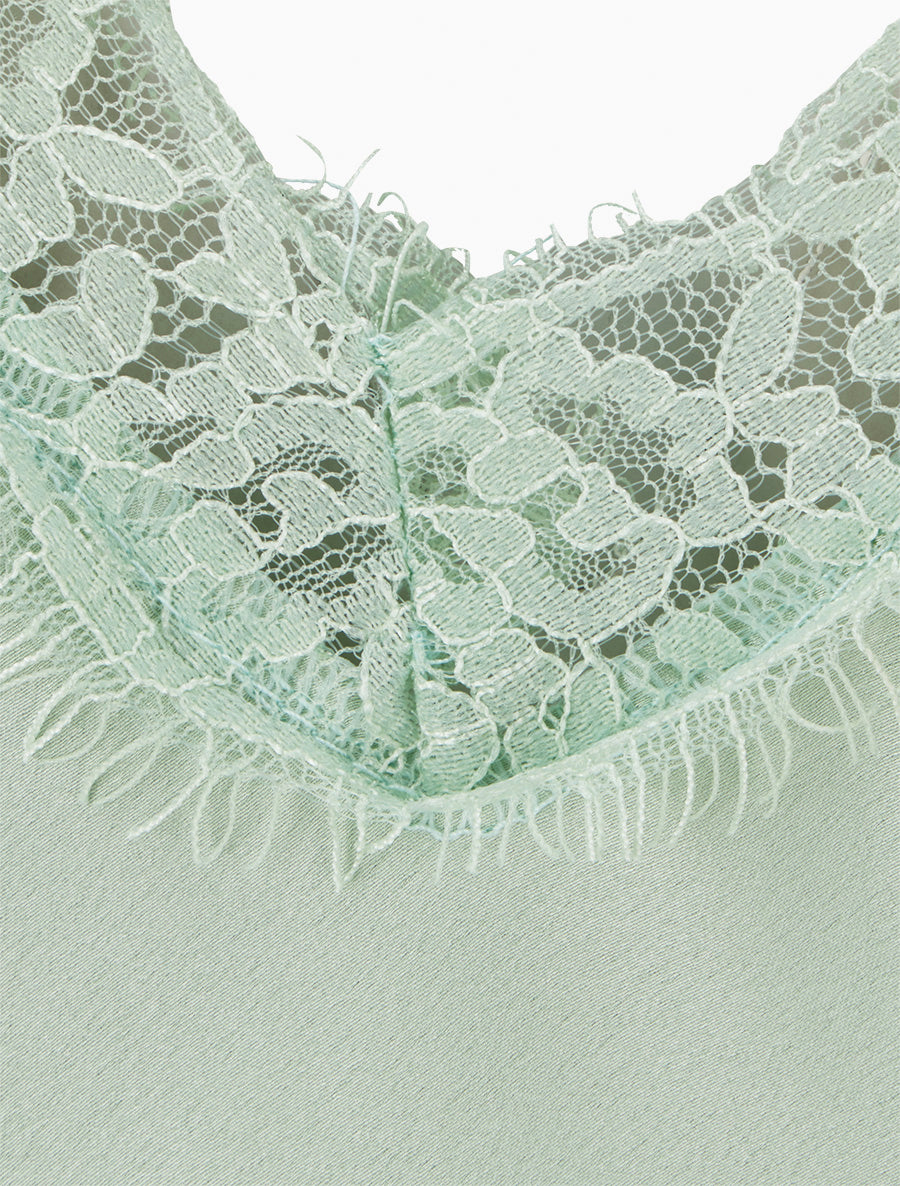 Caraco à bretelles et bords en dentelle - Vert d&