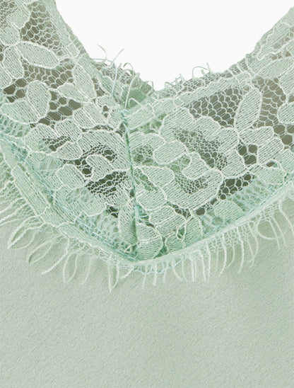 Caraco à bretelles et bords en dentelle - Vert d&