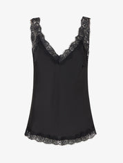 Caraco à bretelles et bords en dentelle - Noir - 1