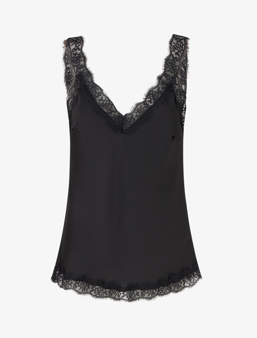 Caraco à bretelles et bords en dentelle - Noir - 1