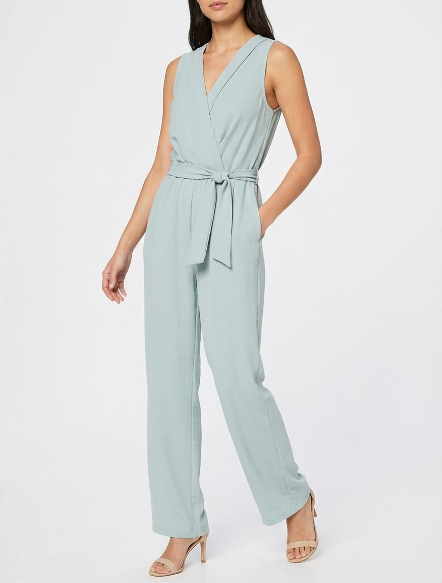 Mouwloze jumpsuit met overslagkraag - Lichtblauw