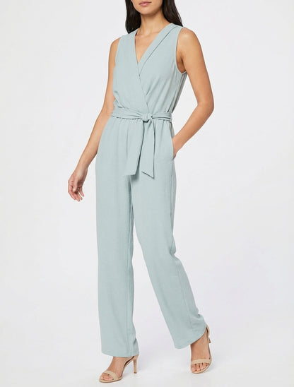 Mouwloze jumpsuit met overslagkraag - Lichtblauw