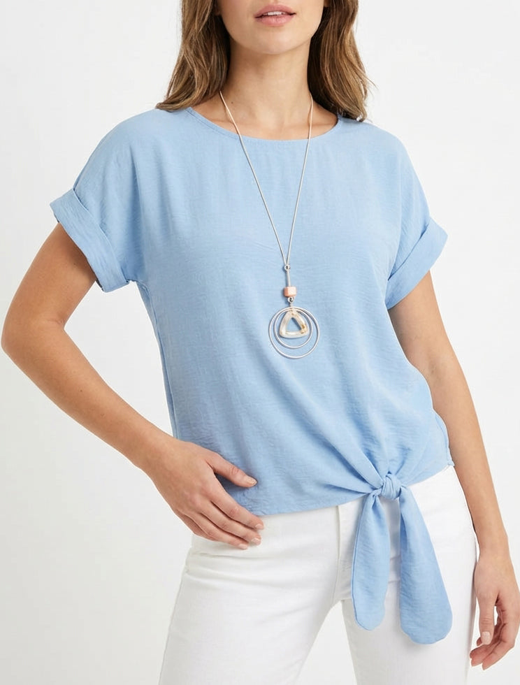 Kort mouwtop om te knopen - Lichtblauw