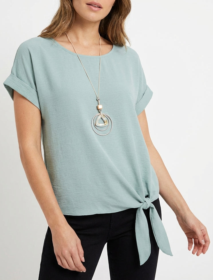 Kort mouwtop om te knopen - Watergroen