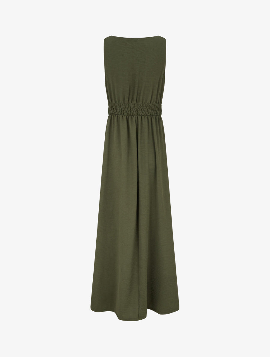 Robe longue évasée à bretelles perlées - Kaki - 2