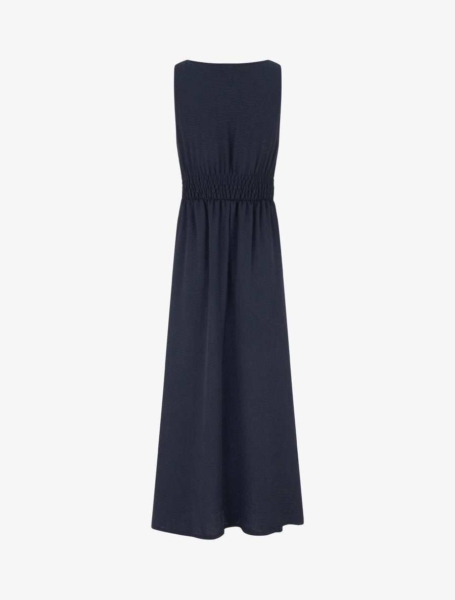 Robe longue évasée à bretelles perlées - Marine - 2