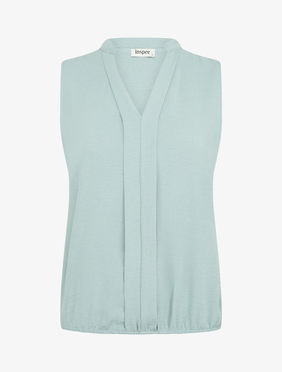 Top uni à col V - Vert d&