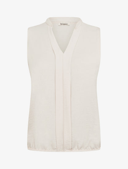 Top uni à col V - Beige - 1