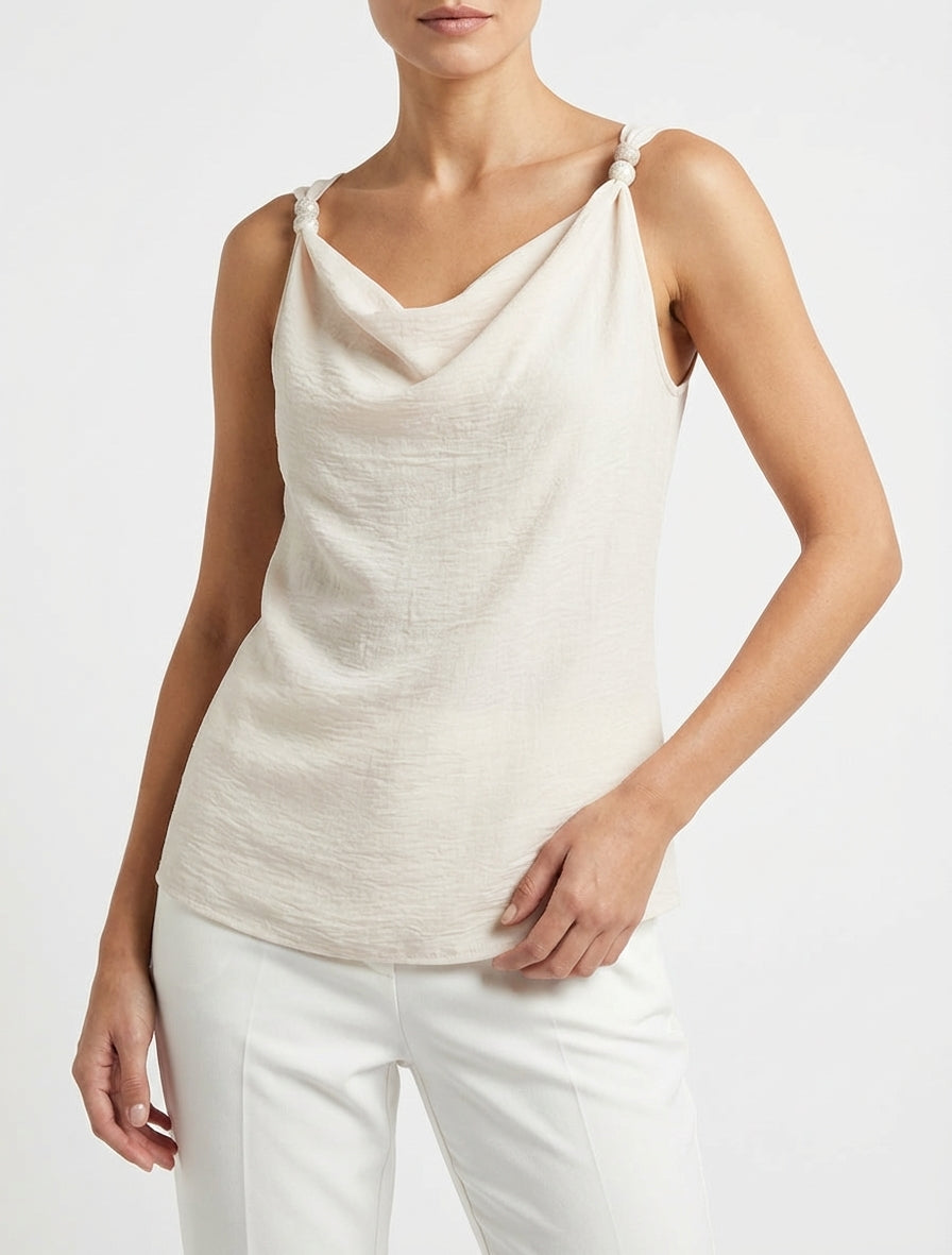 Mouwloze top met sieraden inzetstuk - Beige