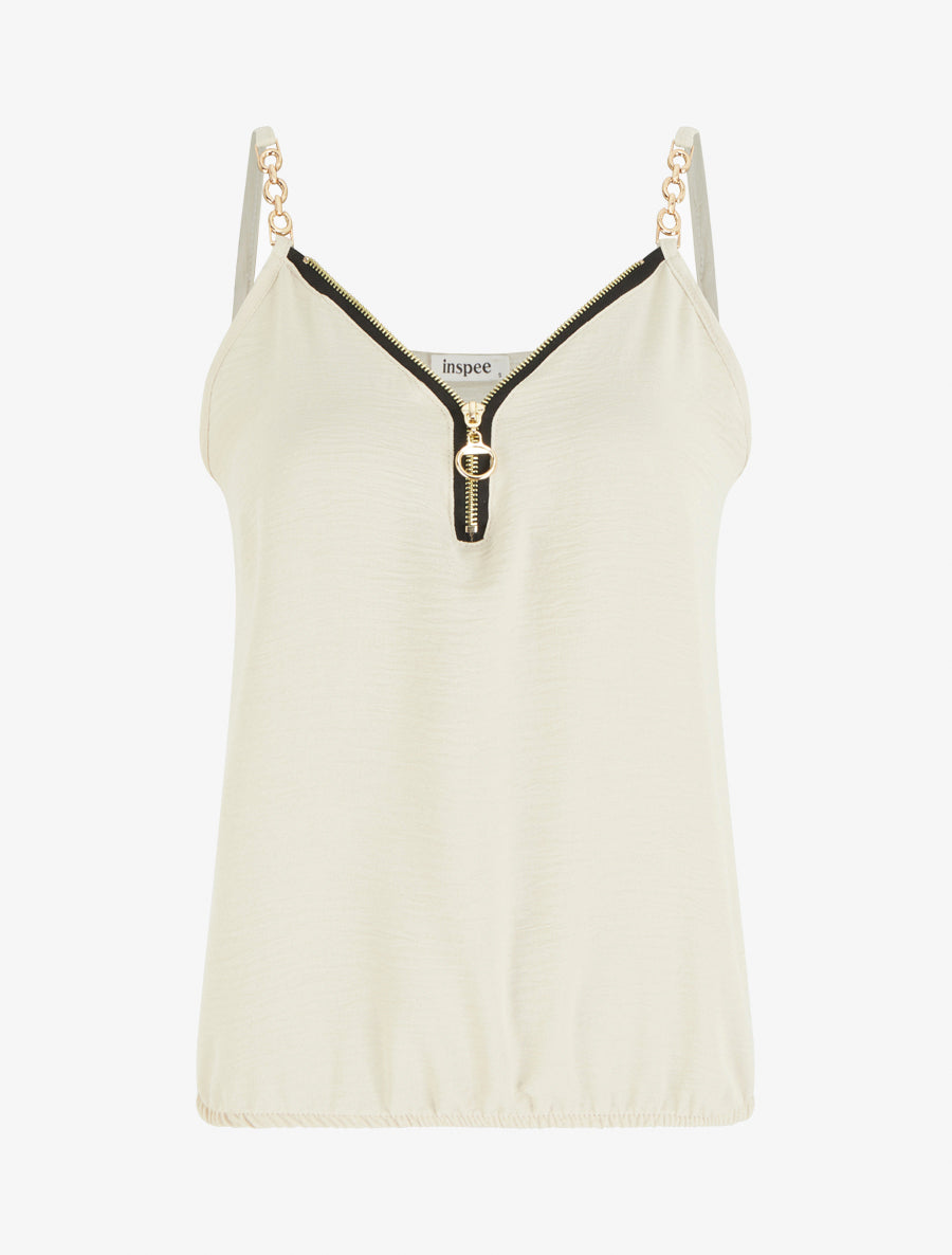 Caraco uni à col V zippé - Beige - 1