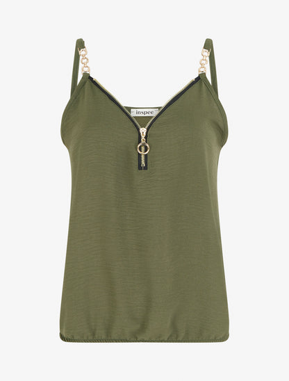 Caraco uni à col V zippé - Kaki - 1