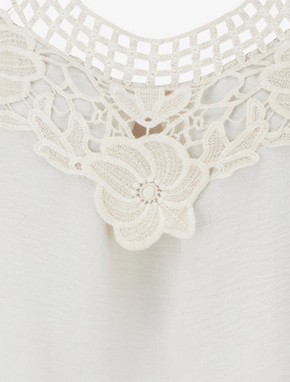 Top sans manches à dentelle et crochet - Beige - 3
