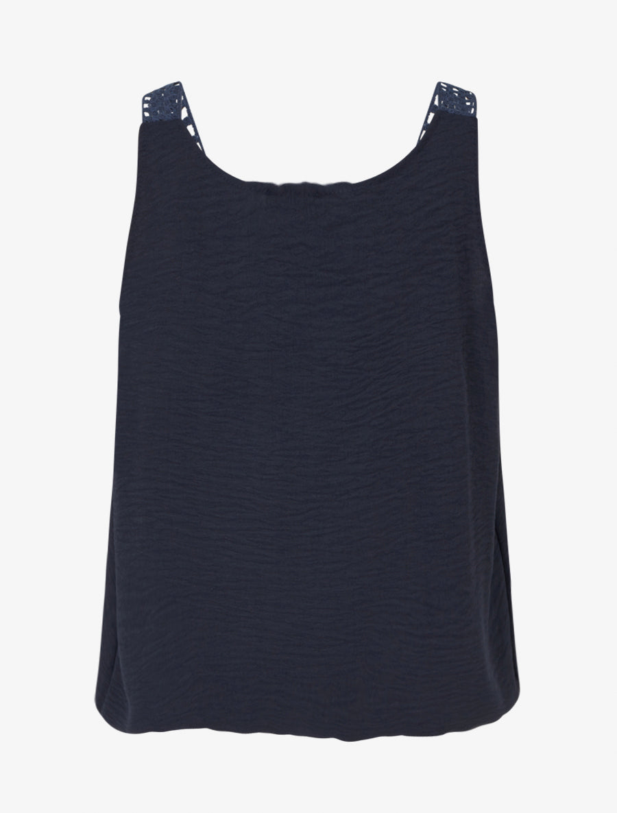 Top sans manches à dentelle et crochet - Marine - 2