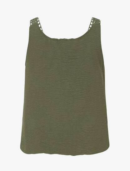 Top sans manches à dentelle et crochet - Kaki - 2