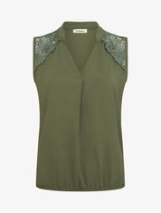 Top sans manches à détail brodé - Kaki - 1