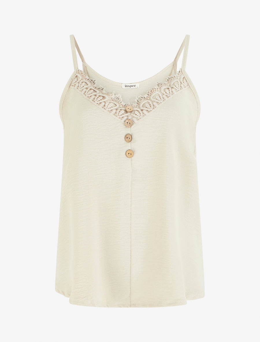 Caraco à boutons décoratifs et broderie - Beige - 1