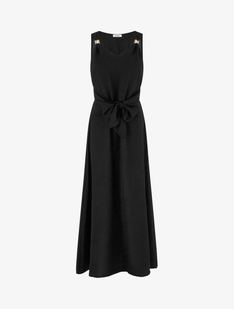 Robe longue à pans à nouer - Noir - 1