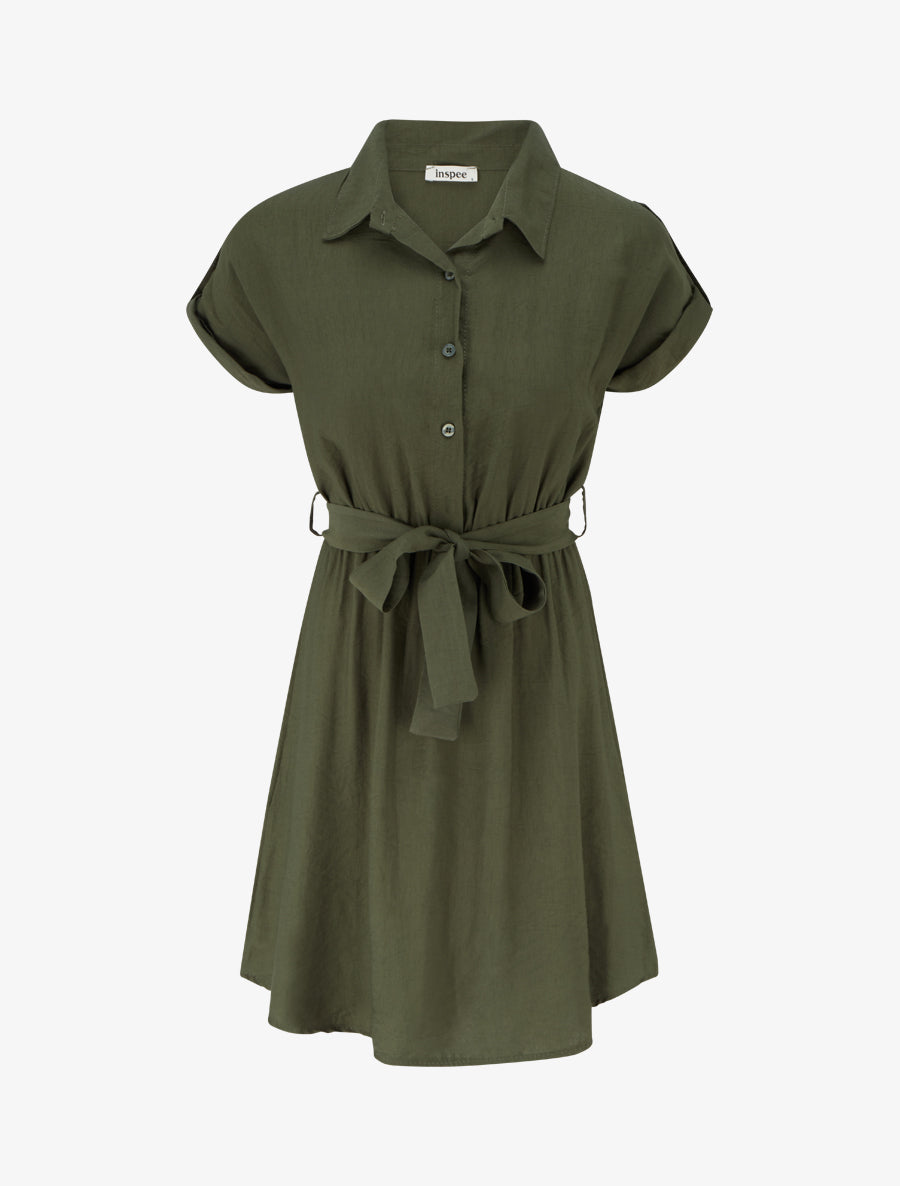 Robe chemise à manches courtes - Kaki - 1