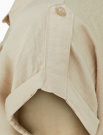 Robe chemise à manches courtes - Beige - 3