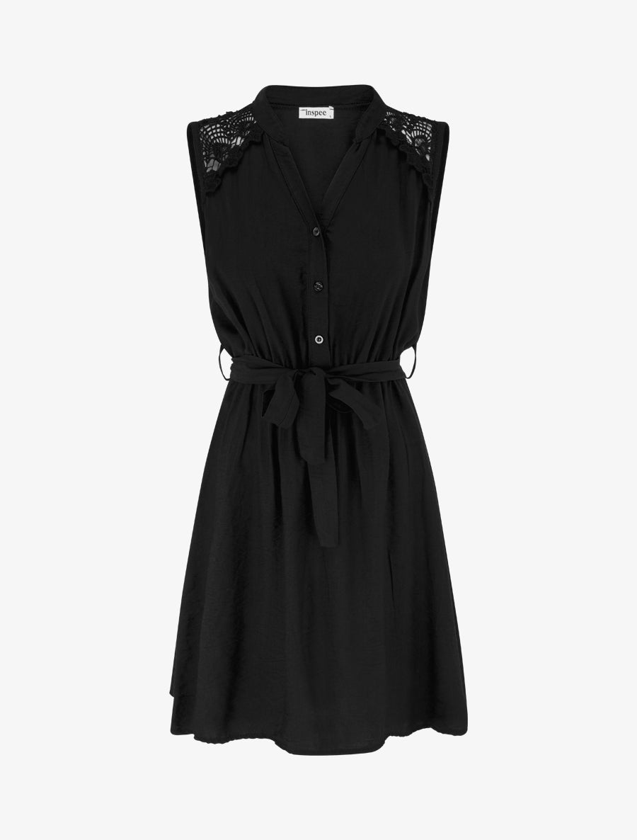 Robe mi-longue boutonnée sans manches - Noir - 1