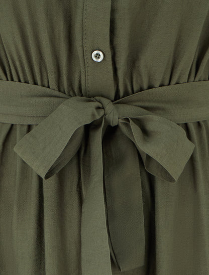 Robe mi-longue boutonnée sans manches - Kaki - 3