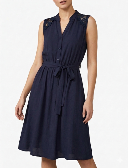 Mouwloze midi-jurk met knopen - Marine