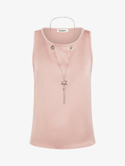 Top satiné sans manches à col bijou - Rose - 1