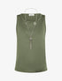 Top satiné sans manches à col bijou - Kaki - 1
