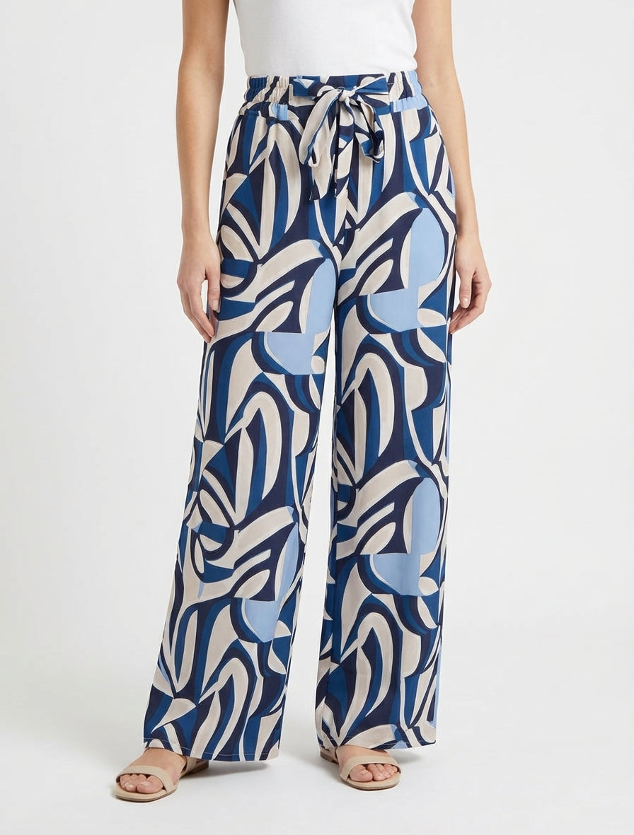 Grafisch bedrukte wijde broek - Blauw