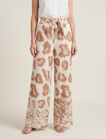 Luchtige broek met fantasieleopardprint - Kameel