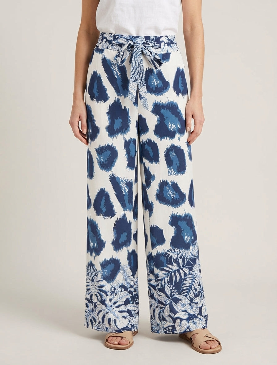 Luchtige broek met fantasieleopardprint - Marine