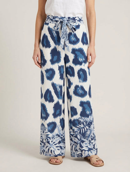 Luchtige broek met fantasieleopardprint - Marine