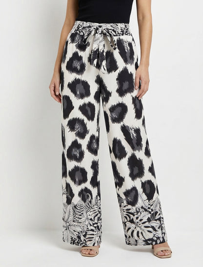 Luchtige broek met fantasieleopardprint - Zwart