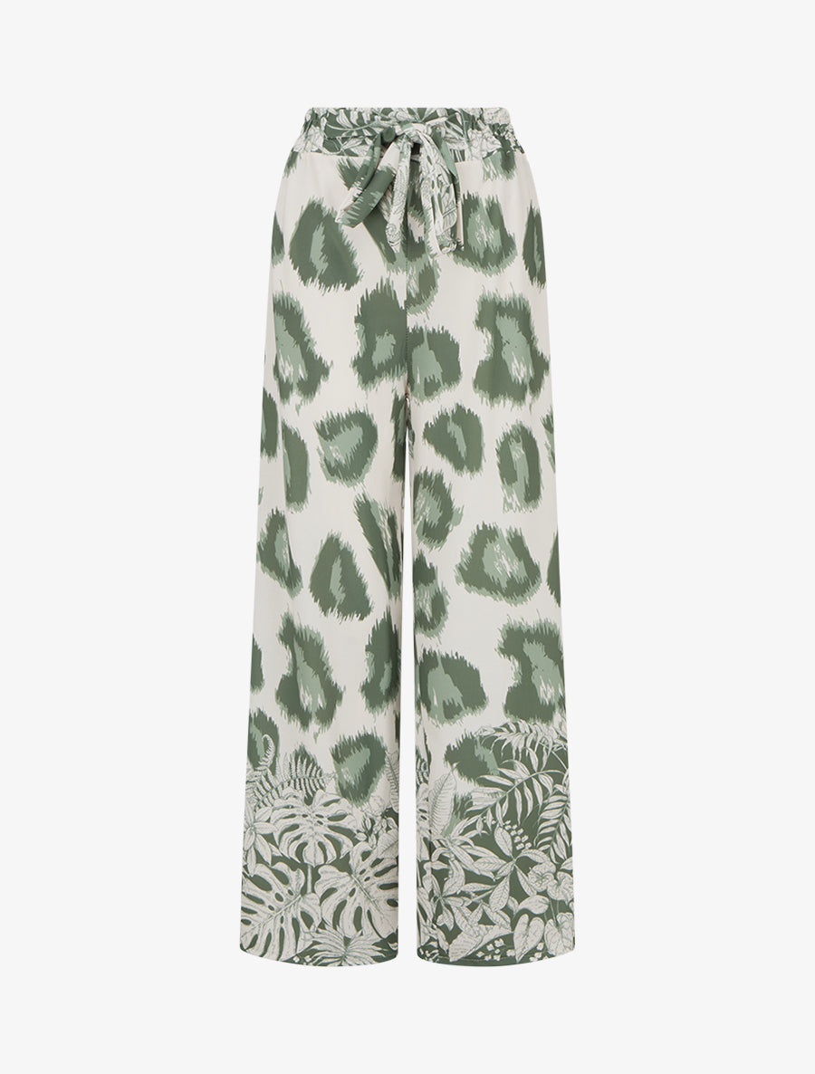 Pantalon ample imprimé léopard fantaisie - Kaki - 1