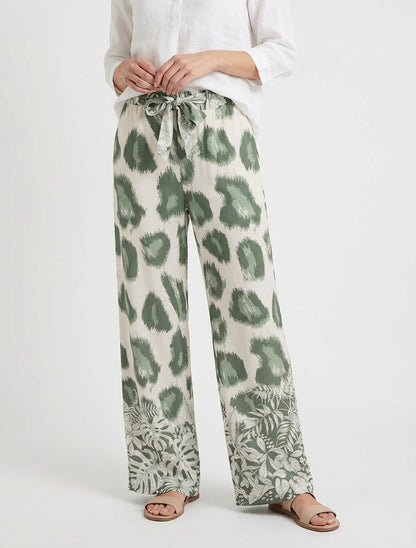 Luchtige broek met fantasieleopardprint - Kaki