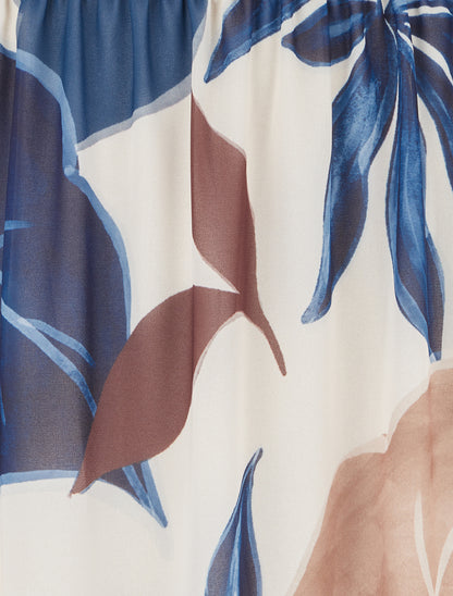 Jupe élastiquée à imprimé grandes feuilles - Marine - 3