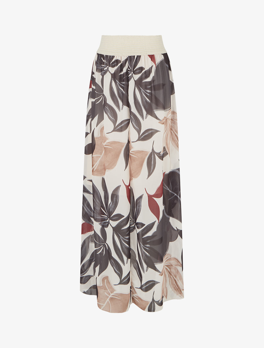 Jupe élastiquée à imprimé grandes feuilles - Noir - 2