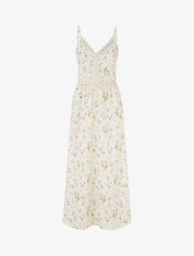 Robe longue imprimé petites fleurs à détail crochet - Jaune - 1
