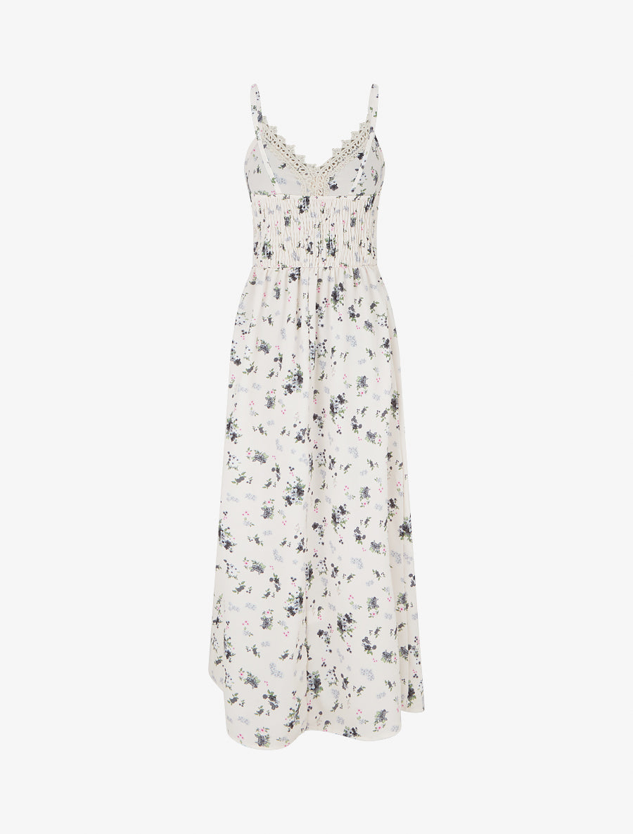 Robe longue imprimé petites fleurs à détail crochet - Noir - 2