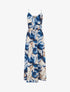 Robe longue à dos élastiqué imprimé fleuri - Marine - 1