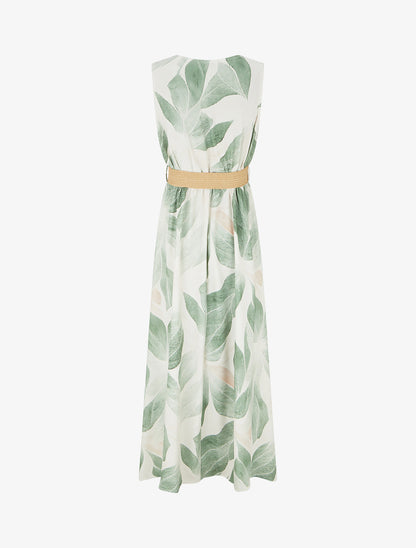 Robe imprimé feuilles à col cache-coeur - Kaki - 2