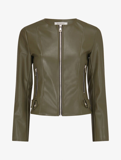 Veste moulante en simili - Kaki - 1