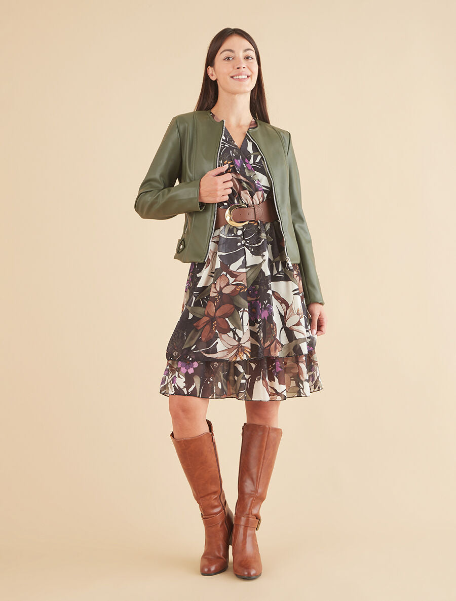 Veste moulante en simili - Kaki - 4