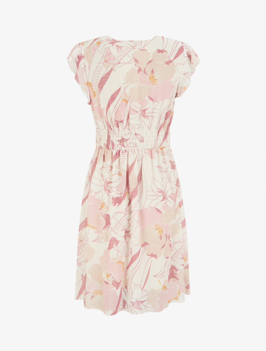 Robe mi-longue imprimé grandes fleurs à boucle - Rose - 2